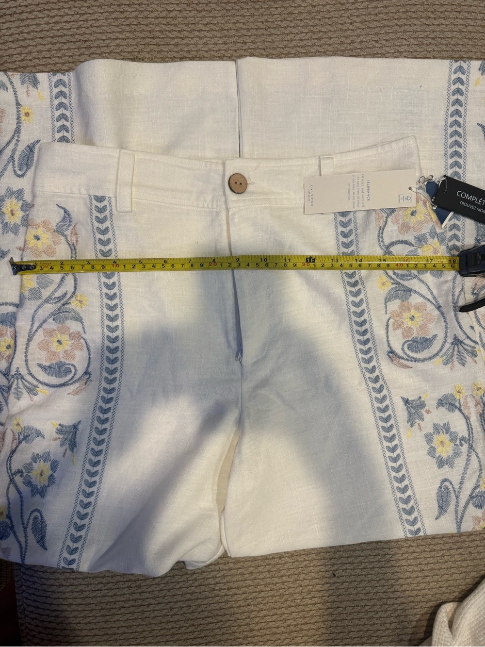 Calypso St. Barth Flower Embroidered Wide-Leg Cream Linen Pants NWT - Picture 8 of 8